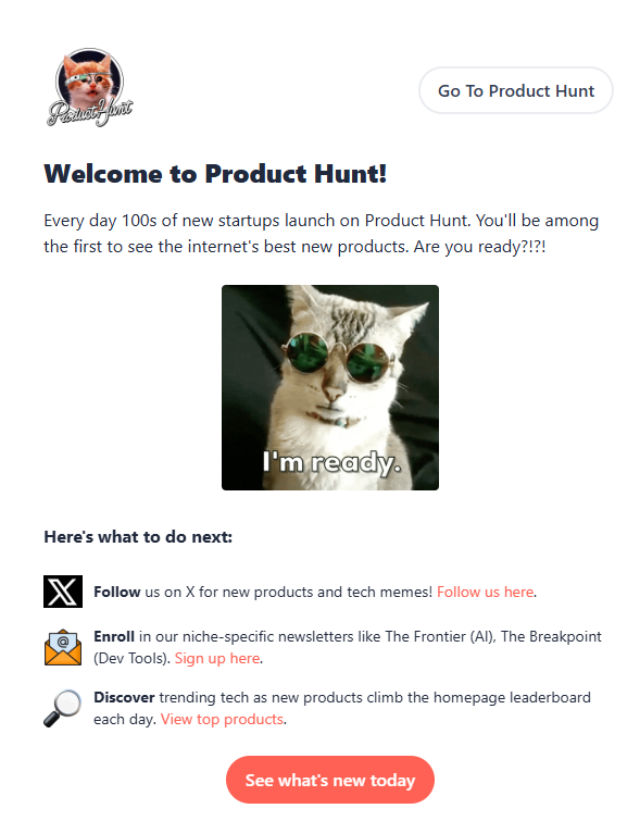 Product Hunt 欢迎邮件